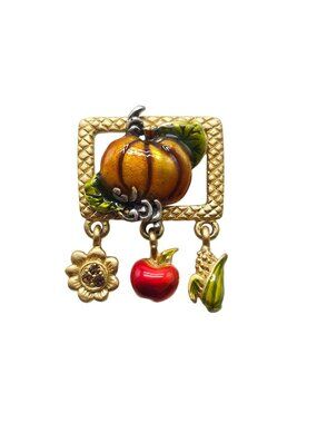 Fall-Themed Enamel Pin Brooch Pumpkin Apple Corn Sunflower Charms AJMC 1.5 Inche